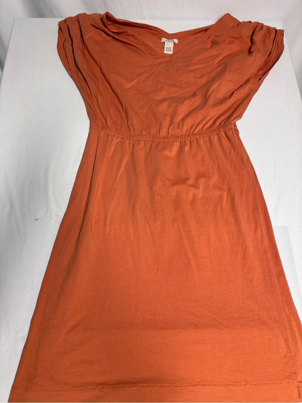 Sundance Women’s Small Rust Orange Cotton Modal Ruched Shoulder Midi Dress